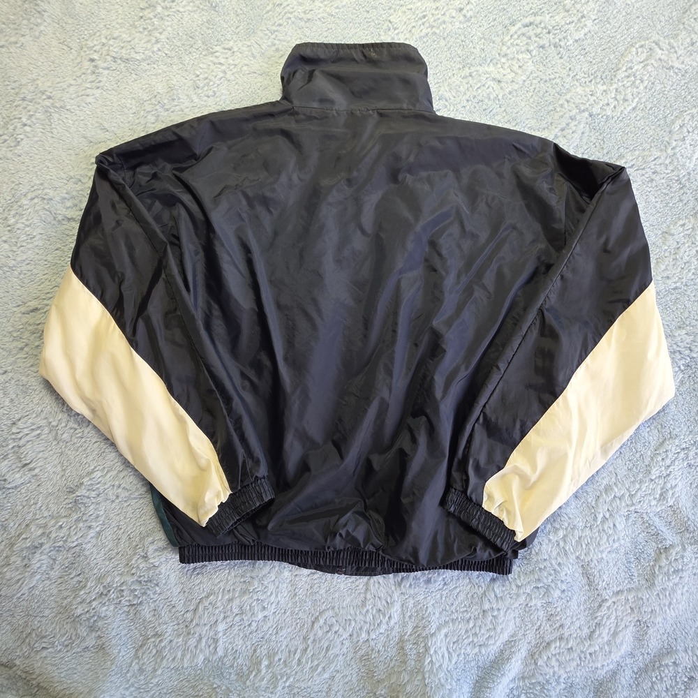VTG y2k Sierra Pacific Striped Windbreaker Jacket Dark Green Navy Yellow White - Picture 9 of 11